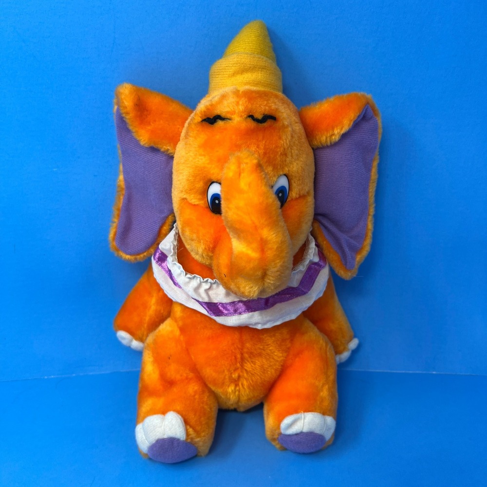 Elko Elephant Plush 10 Inch Orange Vintage 90s Circus Ruffled Collar Hat
